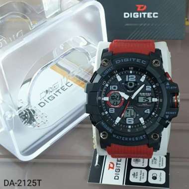 JAM TANGAN PRIA DIGITEC 2125 DG 2125 DG2125 DUAL TIME RUBBER ORIGINAL BLACK RED
