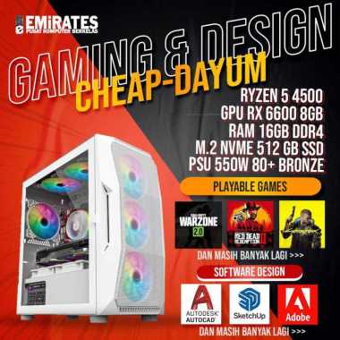 PC RAKITAN | RYZEN 5 4500 | RX 6600 | 512 SSD | 16GB | GAMING & DESIGN FULLSET GAMING