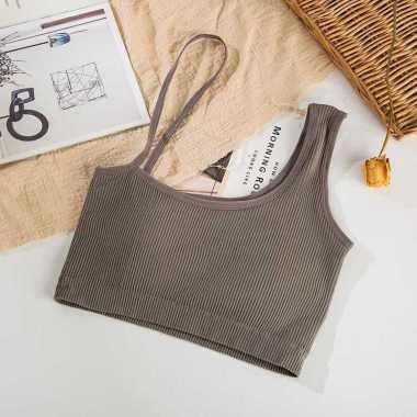 Tank Top Busa Crop Top Bra Sport Kaos Tengtop Import BH Tanpa Kawat Kekinian Trendy Korea Abu-Abu