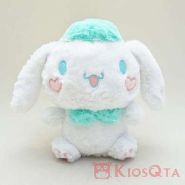 boneka cinnamoroll putih topi kerah hijau biru tosca medium