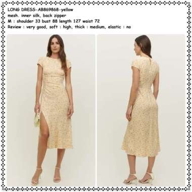 AB869868 Summer Long Dress Midi Pesta Pantai Bunga Belah Slit Wanita Korea Import Yellow Kuning