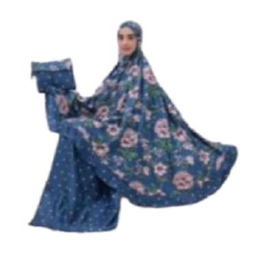 Mukena Rayon Handprint Motif Bunga Polkadot Mukena Dewasa Adem Murah biru