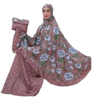 Mukena Rayon Handprint Motif Bunga Polkadot Mukena Dewasa Adem Murah mocca