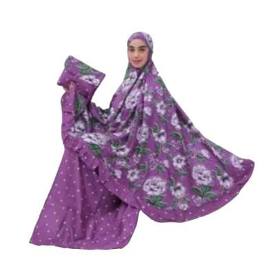 Mukena Rayon Handprint Motif Bunga Polkadot Mukena Dewasa Adem Murah ungu