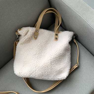 Verish TB-62 tas bulu wanita import shoulder selempang bag bahu korea jepang besar PUTIH