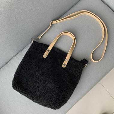Verish TB-62 tas bulu wanita import shoulder selempang bag bahu korea jepang besar HITAM