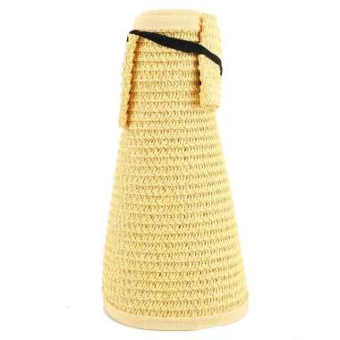 Verish TOPI FASHION WANITA TOPI ANTI UV TOPI PANTAI TOPI PITA MODIS Kuning