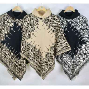Verish Ponco Turtleneck Baju Sweater Rajut Wool Winter Musim Dingin Blue