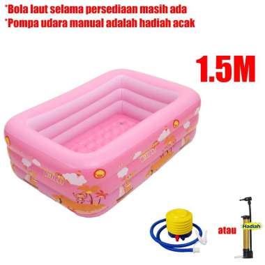 1.5M Kolam Renang Anak Jumbo 3Rings Kolam Renang Keluarga Tiup Besar F 1.5m+Pompa/pink