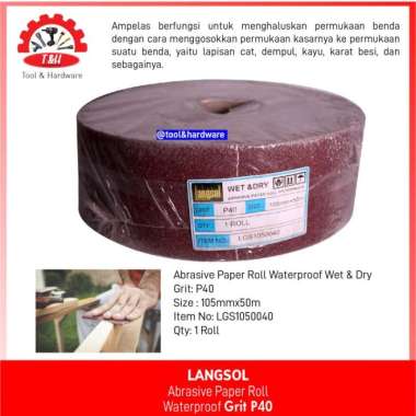 Abrasive Cloth Roll, Waterproof P40 - Langsol Kertas Amplas Roll Multicolor