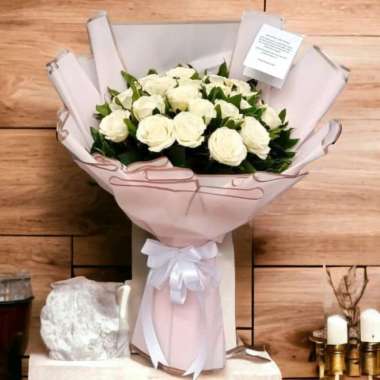 Buket bunga mawar putih asli PO hari ibu F624