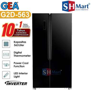 KULKAS SIDE BY SIDE GEA 2 PINTU G2D-563 INOX G2D-563 BLACK INVERTER GARANSI RESMI (MEDAN) BLACK
