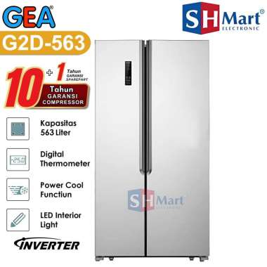 KULKAS SIDE BY SIDE GEA 2 PINTU G2D-563 INOX G2D-563 BLACK INVERTER GARANSI RESMI (MEDAN) INOX
