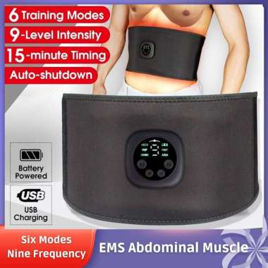 Sabuk Stimulator EMS Otot Perut ABS Six Pack Smart Fitness Sixpad Hitam