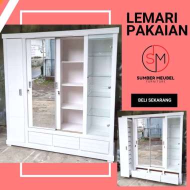 LEMARI PAKAIAN SLIDING JUMBO + RAK HIJAB SP