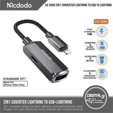 Mcdodo CA-2690 Adapter Splitter Lightning + USB-A Converter OTG Iphone