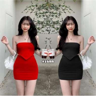 1688 Dress Sexy/One Set Sexy/Setelan Rok Sexy/Dress Korea Hitam