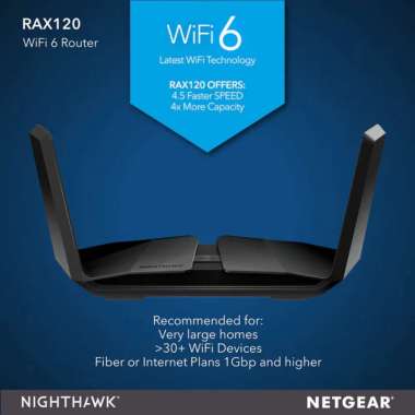 Netgear RAX120 Nighthawk 12-Stream Dualband AX6000 Router WiFi 6 W
