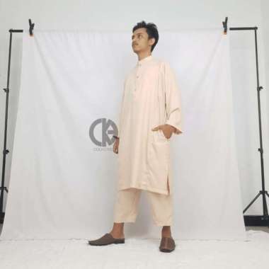ALHAJJ Pakaian Pria Pakistan Koko Kurta Set Stelan Umroh Pakistan Pria XXL Krem