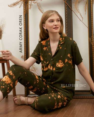 ELLIPSESINC Piyama Tie Dye / Set Piyama Tie Dye Lengan Pendek / Tie Dye Pajamas ARMY CORAK OREN XL