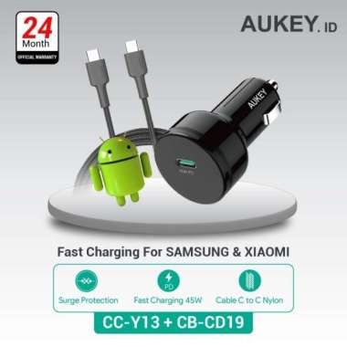 Aukey Car Charger CC-Y13 + Aukey Cable CB-CD19