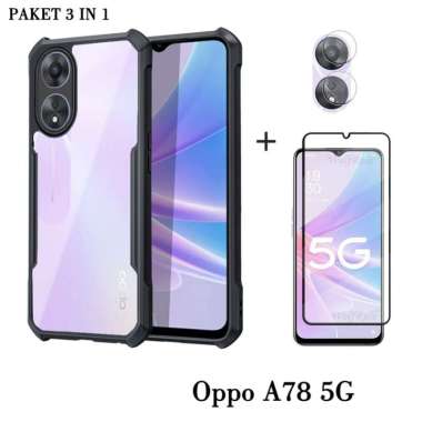 Promo Paket 3in1 Case Transparan Oppo A78 5G 2023 Terbaru Free Tempered Glass Layar & Camera Oppo A7