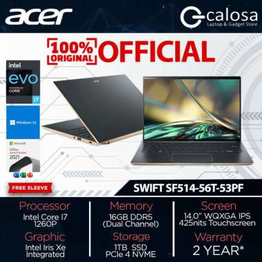 ACER SWIFT 5 AEROSPACE SF514 56T I7 1260P RAM 16GB 1TB 14" QHD W11 OHS