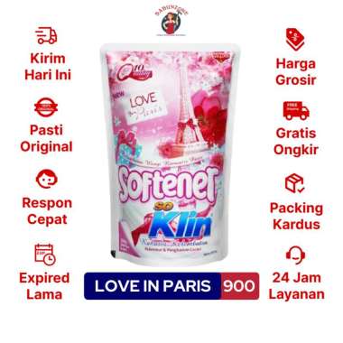 Pelembut Pewangi Pakaian So Klin Softener Love In Paris Pink 900 ml