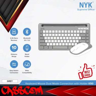 Keyboard Mouse Dual Mode NYK K50 Wireless Bluetooth Stand Holder K-50 putih