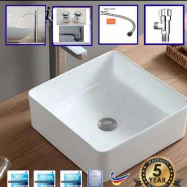 SERICITE WASTAFEL TABLE TOP WHITE PAKET KOMPLIT - kran gold kran bulat