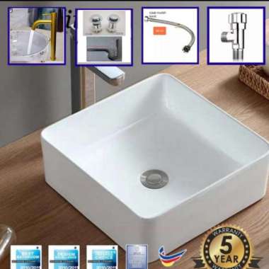 SERICITE WASTAFEL TABLE TOP WHITE PAKET KOMPLIT - kran gold kran gold
