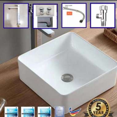 SERICITE WASTAFEL TABLE TOP WHITE PAKET KOMPLIT - kran gold Kran kotak