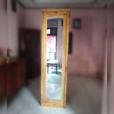 Lemari Minimalis Untuk Pakaian Pintu 1 Kaca Bahan Kayu Solid Asli