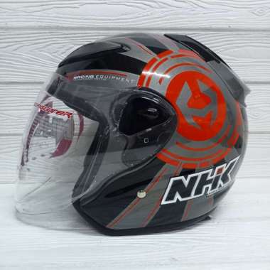 HELM NHK R6 BLAZER GREY BLACK RED HALF FACE MOTIF R-6 R 6 XL