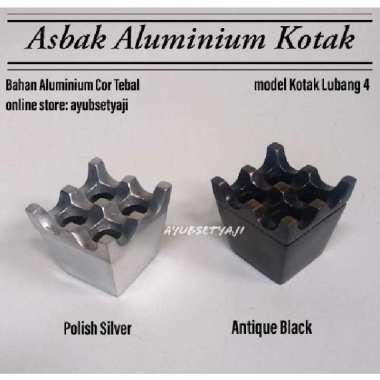 Asbak Lubang 4 Aluminium Kotak dekorasi Asbak hotel antik unik ashtray Polish Silver