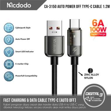 Mcdodo CA-3150 Kabel Auto Off USB-A to Type C Cable Data PD 100W 6A