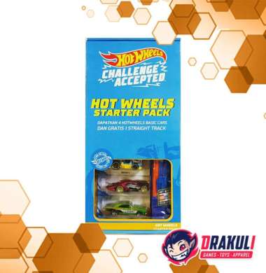 Toys Hot Wheels Starter Pack 4 Basic Cars + 1 Straight Track Assorted