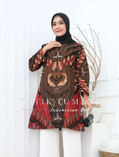 AMEENA TUNIK Atasan Tunik Batik Wanita Bahan Katun Halus Warna Merah Marun Berkualitas Fashion Tunik