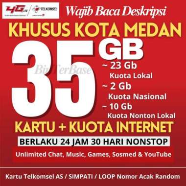 Kartu plus internet Telkomsel 25Gb unlimited Youtube 30hari kota Medan Aktif