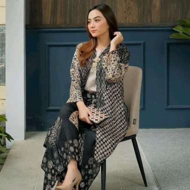 Outer Set Celana Batik Setelan Batik Setelan Kebaya Modern Kebaya Kekinian Semua Ukuran hitam