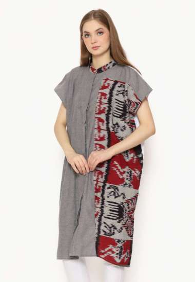 Batik Etniq Craft Narnia Kemeja Tunik Tenun Set Masker-Grey
