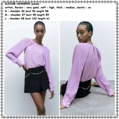 AB368934 Baju Atasan Lengan Panjang Blouse Wanita Korea Import Ungu Lilac Purple