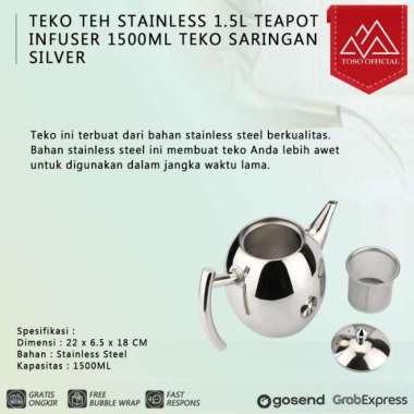 TEKO TEH STAINLESS 1.5L TEAPOT INFUSER 1500ML TEKO SARINGAN SILVER