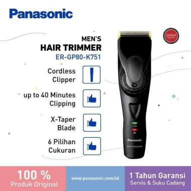 Panasonic ER-GP80-K751 Hair Trimmer - Pisau X-lancip, Motor Linear 10.000 rpm, Hitam