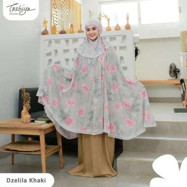 Mukena Tazbiya Dzelila Kombinasi Motif Cantik Murah Katun Rayon Khaki