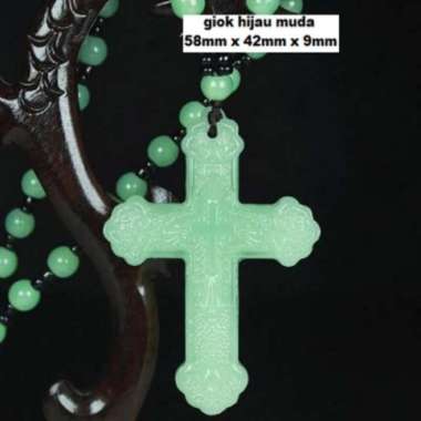 BATU GIOK NATURAL ORIGINAL ukiran Salib liontin lighgreen 58x42