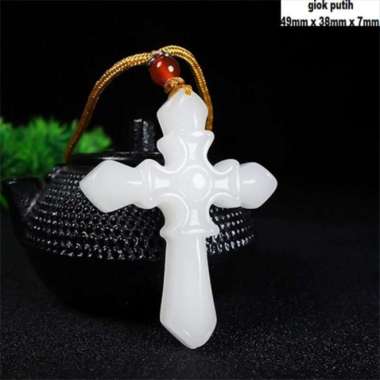 BATU GIOK NATURAL ORIGINAL ukiran Salib liontin 49x38 white