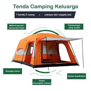 TENDA CAMPING KELUARGA 2 RUANG | TENDA CAMPING OUTDOOR 8-12 ORANG Hijau