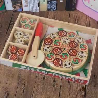 melissa doug wooden pizza mainan edukasi masak masakan kayu potong Multicolor