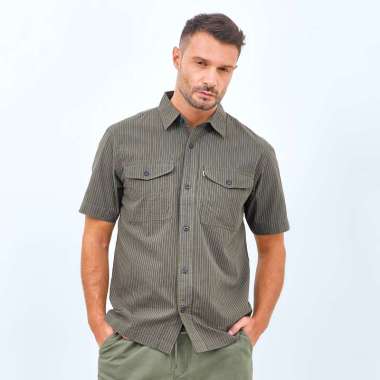 Used Jeans - Kemeja Lengan Pendek Stripe warna Olive - Arlie M